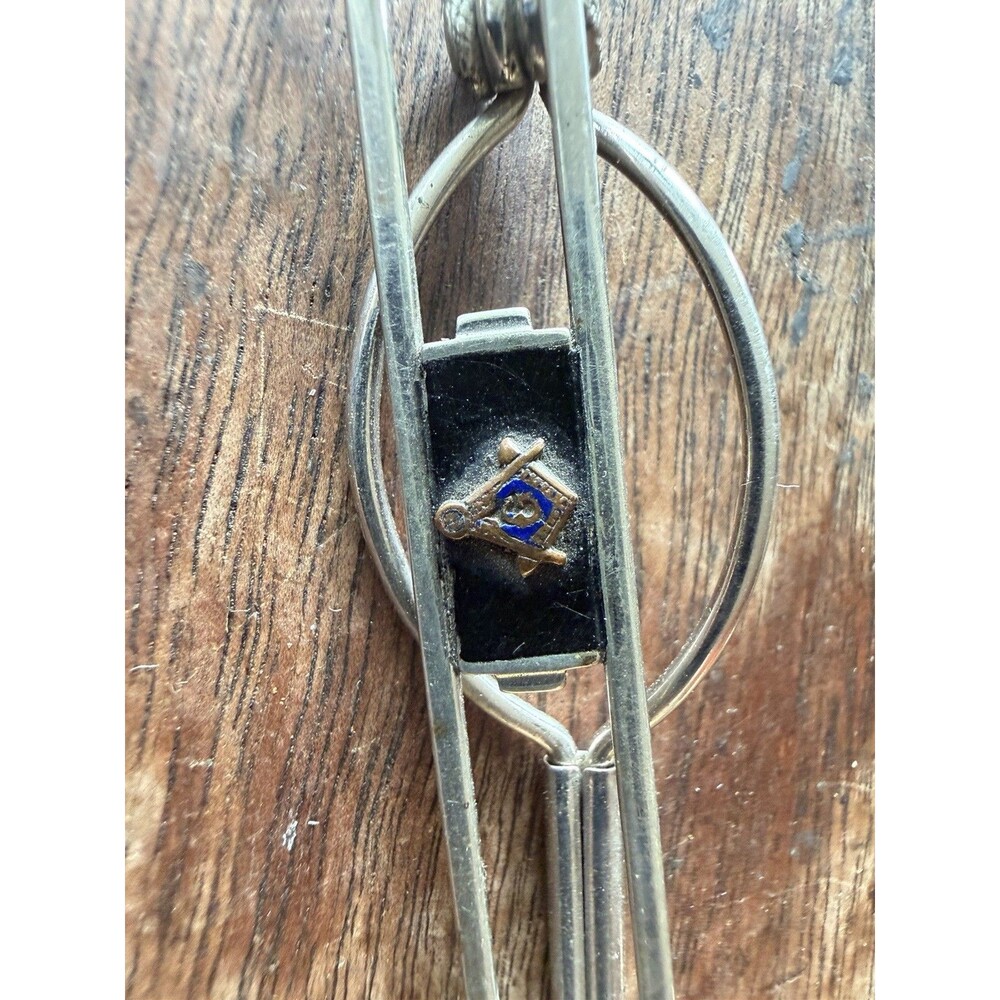 Vintage Lamode Silvertone Free Masonry Thai Clip With Black Inlay 